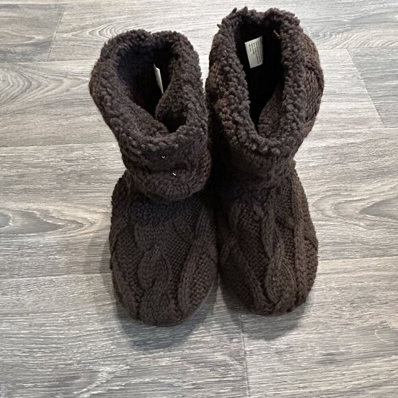 MUK LUKS Sweater Boots SZ 9 Brown Chunky Knit Suede Ankle Bootie Comfort Winter - Picture 2 of 8